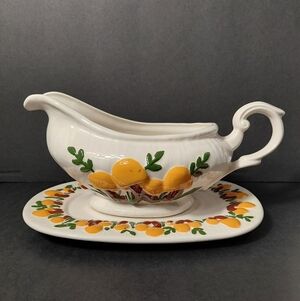 Vtg. Arnel's Mushroom Gravy Boat Handmade Ceramic Saucer